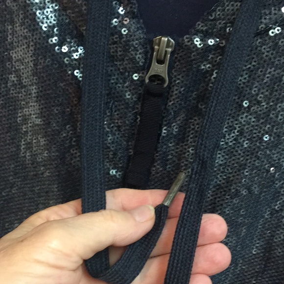 🎉”Anthropologie” Hooded Blue/Grey Sequin Zip Jacket - Picture 3 of 11